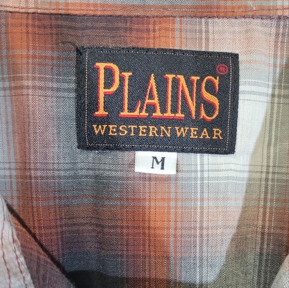 Plains Western Wear Men's Plaid Snap Buttons Shirt sz M - Picture 7 of 7